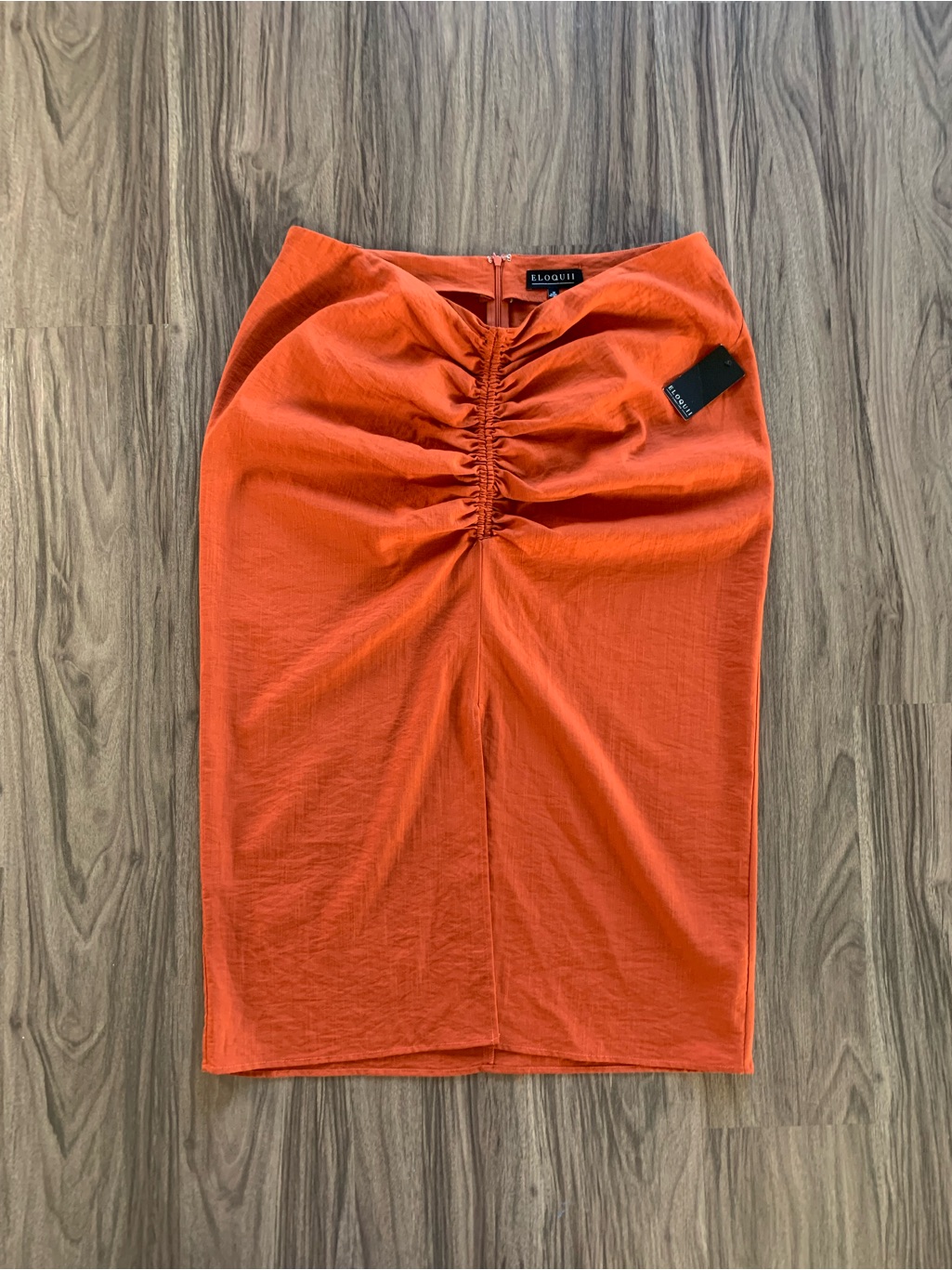 Eloquii Bright Orange Ruched Pencil Skirt
